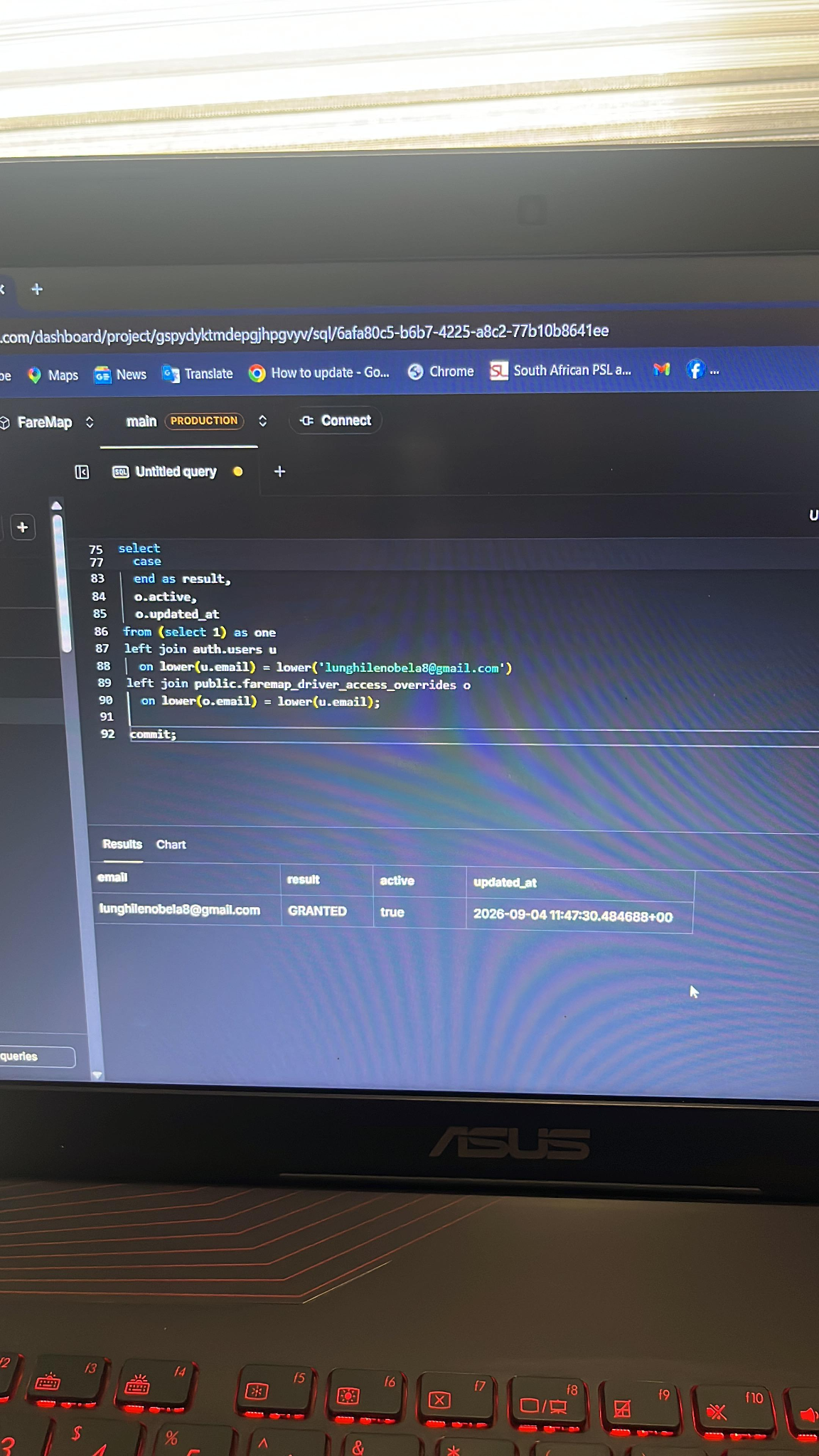 FareMap backend and SQL development on Supabase